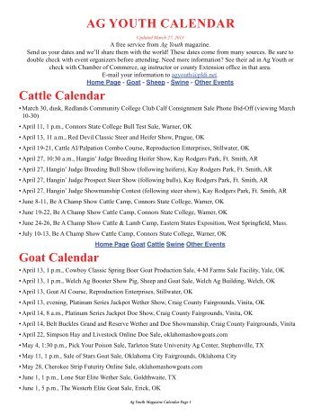 Cattle Calendar Ag Youth CAlendAr - Ag Youth Magazine
