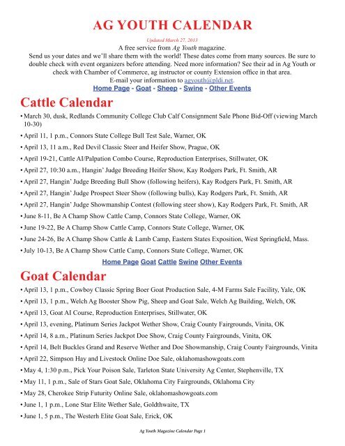 Cattle Calendar Ag Youth CAlendAr - Ag Youth Magazine