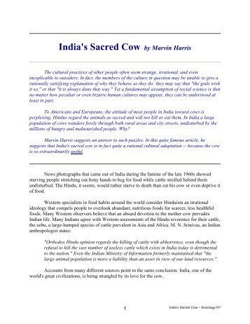India's Sacred Cow by Marvin Harris - Sociology101.net