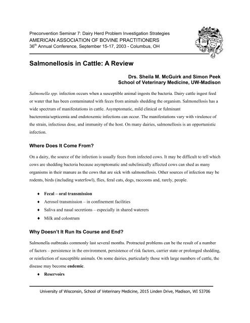 Salmonellosis in Cattle: Is There Anything New - University of ...