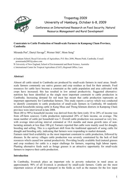 Constraints to Cattle Production of Small-scale Farmers ... - Tropentag