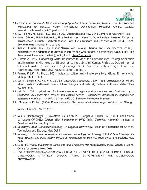 Adaptation of small scale farmers to climatic risks in India - Sustainet