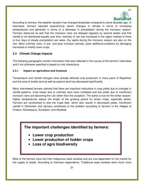 Adaptation of small scale farmers to climatic risks in India - Sustainet