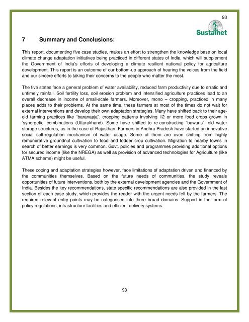 Adaptation of small scale farmers to climatic risks in India - Sustainet