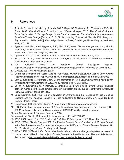 Adaptation of small scale farmers to climatic risks in India - Sustainet