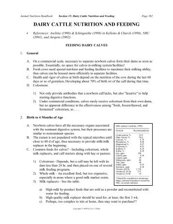 DAIRY CATTLE NUTRITION AND FEEDING