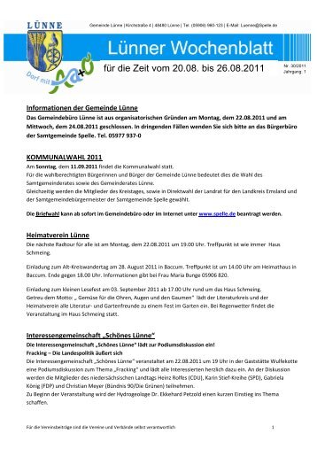 Luenner Wochenblatt 20 08 2011 bis 26 08 2011 - Samtgemeinde ...