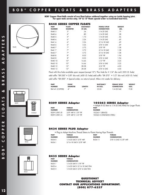 RMC Robert Manufacturing Co. Performance FLOAT VALVES