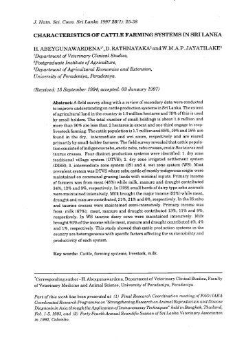 Characteristics of cattle farming systems in Sri Lanka