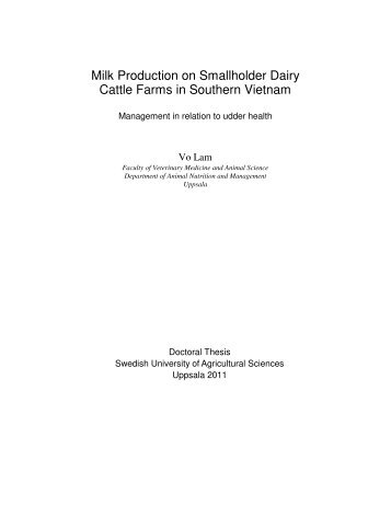 Milk Production on Smallholder Dairy Cattle Farms in Southern ...