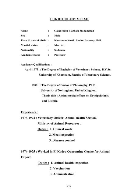 CURRICULUM VITAE - Sudan University of Science and Technology CURRICULUM VITAE - Sudan University of Science and Technology