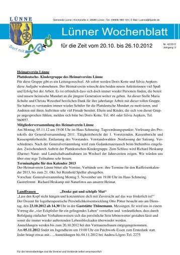 Lunner Wochenblatt 20 10 -26 10 2012 -  Samtgemeinde Spelle