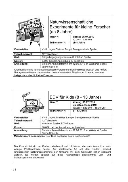 Das Programm von SAM 2010 im Detail - Samtgemeinde Spelle