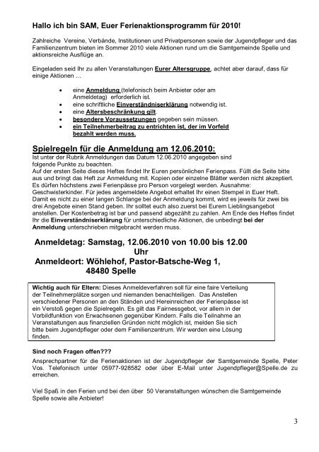 Das Programm von SAM 2010 im Detail - Samtgemeinde Spelle