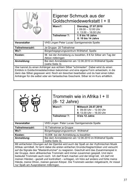 Das Programm von SAM 2010 im Detail - Samtgemeinde Spelle