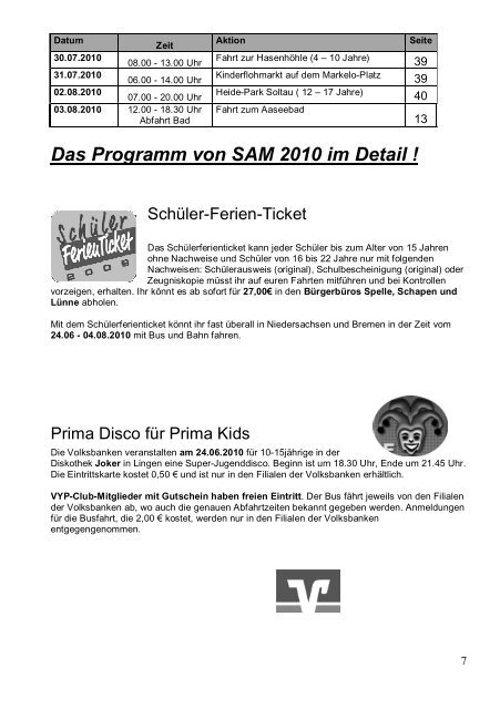 Das Programm von SAM 2010 im Detail - Samtgemeinde Spelle