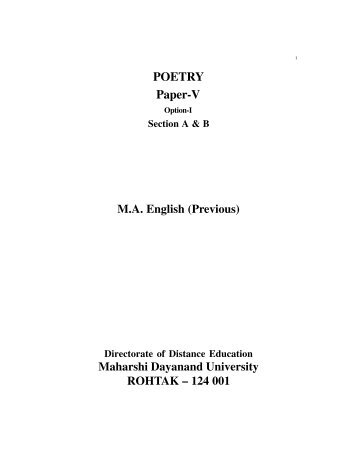 POETRY MA English - Maharshi Dayanand University, Rohtak