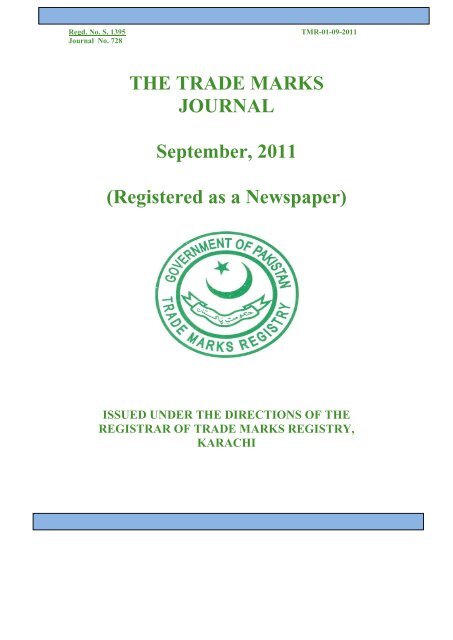 THE TRADE MARKS JOURNAL September, 2011 ... - IPO Pakistan