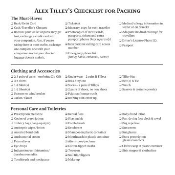 Alex Tilley's Checklist for Packing
