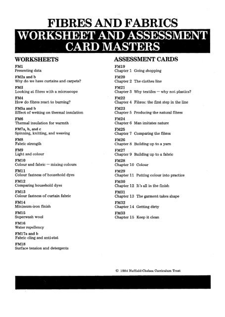 worksheet and assessment card masters - National STEM Centre