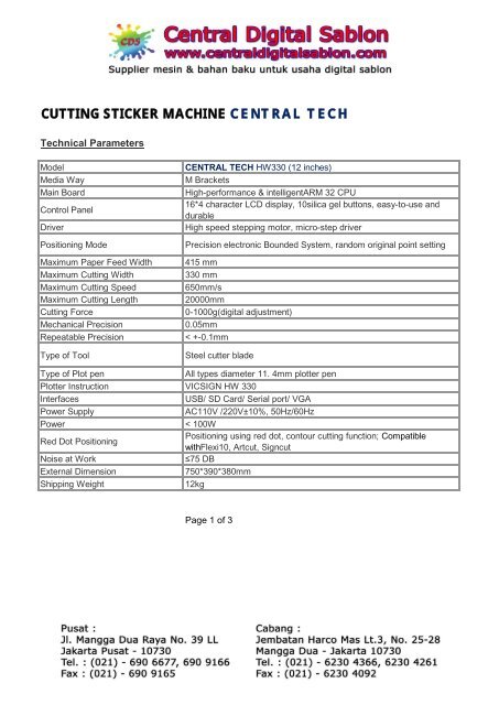 Cutting Sticker Machine Central Tech Central Digital Sablon