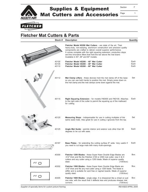 Fletcher Mat Cutters Parts Accent Art