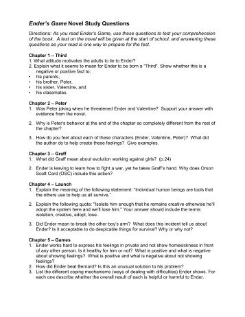 Ender's Game Novel Study Questions - Notre Dame Preparatory ...