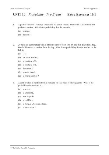 UNIT 10 Probability - Two Events Extra Exercises 10.1