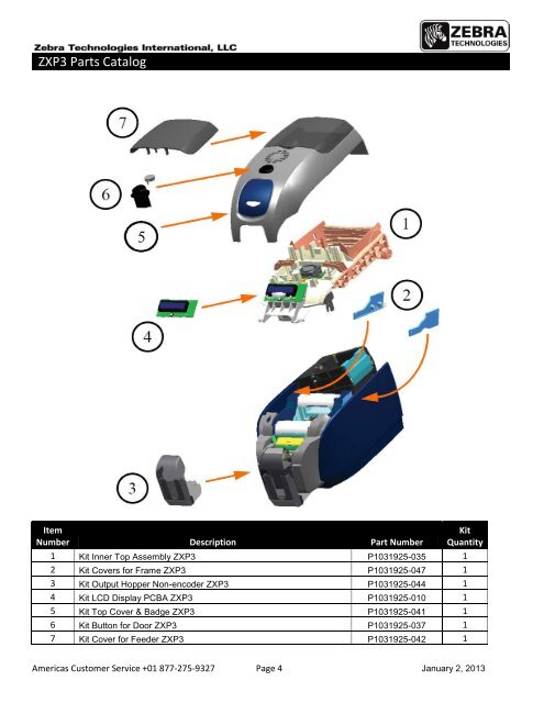 Zebra® ZXP Series 3™ Card Printer Spare Parts Catalog