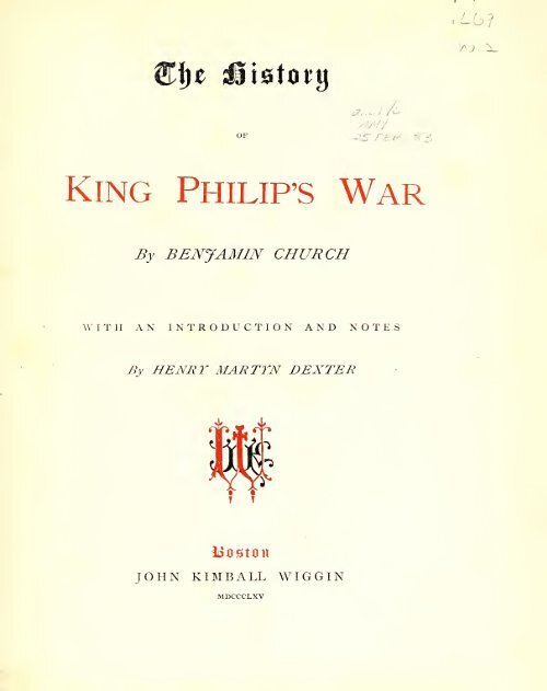 The history of King Philip's War