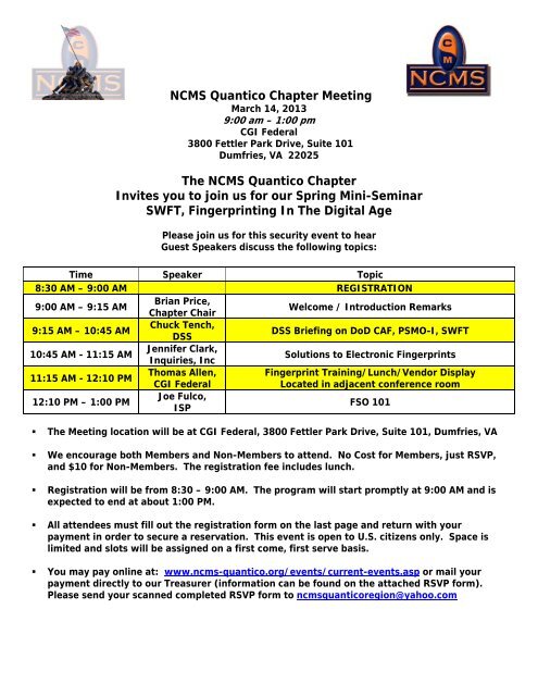 NCMS Quantico Chapter Meeting The NCMS Quantico Chapter ...