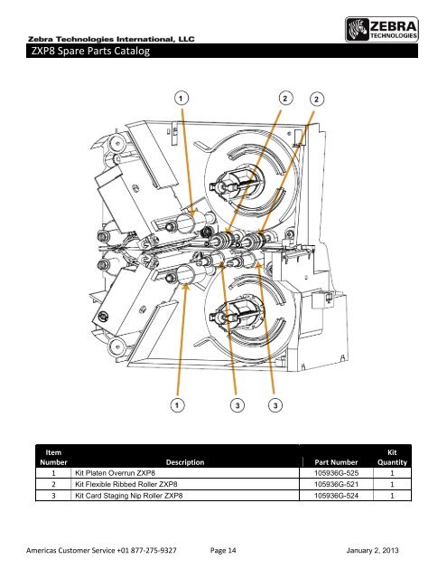 ZebraÂ® ZXP Series 8â„¢ Card Printer Spare Parts Catalog