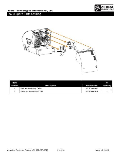 ZebraÂ® ZXP Series 8â„¢ Card Printer Spare Parts Catalog