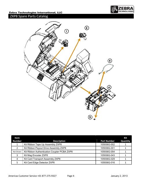 ZebraÂ® ZXP Series 8â„¢ Card Printer Spare Parts Catalog