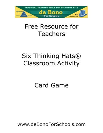 Free Resource for Teachers Six Thinking Hats® Classroom Activity ...