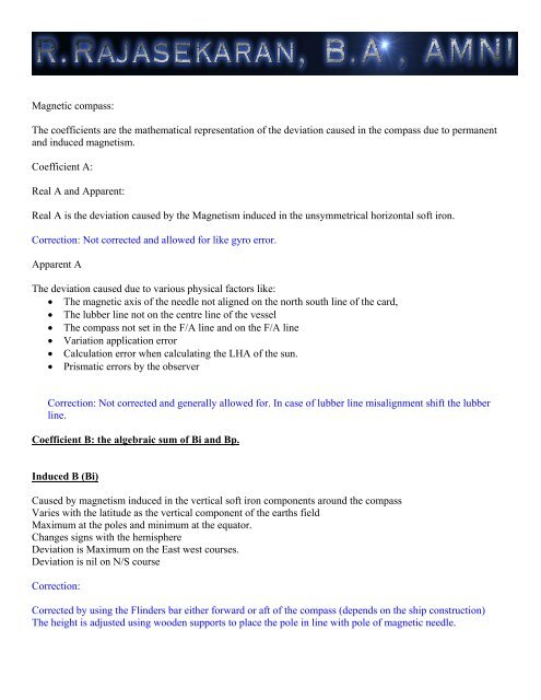 Magnetic compass: The coefficients are the mathematical ... - Rajnav