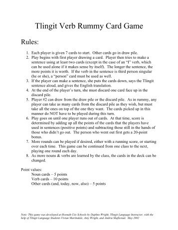 Tlingit Verb Rummy Card Game - Sealaska Heritage Institute