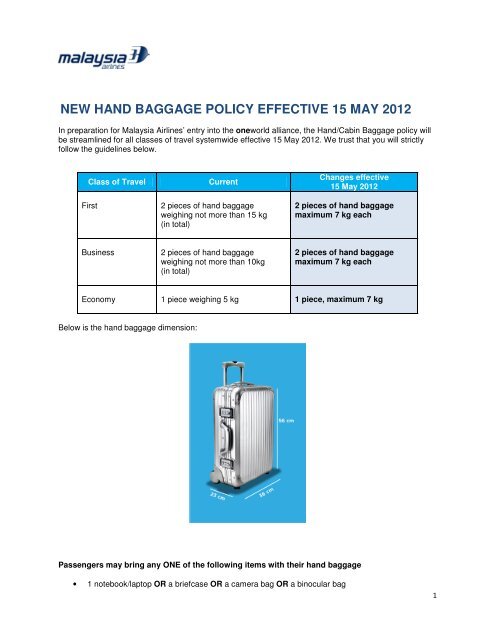 new hand baggage policy effective 15 may 2012 - Malaysia Airlines