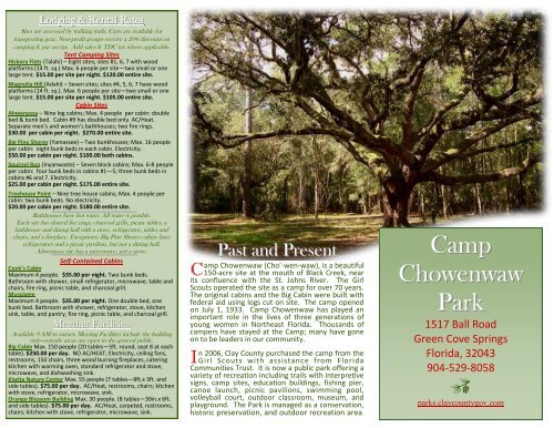 Lodging Rental Rates Camp Chowenwaw Park Clay County