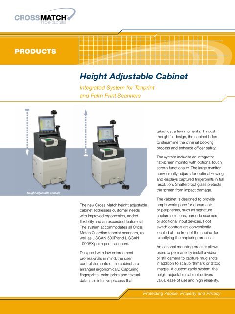 Products height adjustable cabinet - Cross Match Technologies