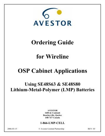 Ordering Guide for Wireline OSP Cabinet Applications