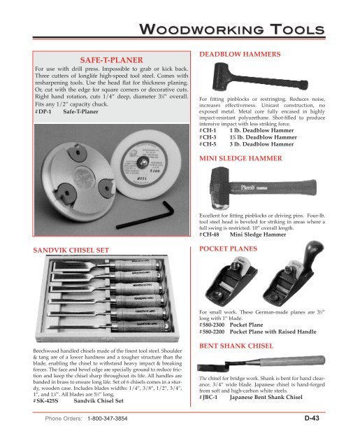 woodworking tools view catalog - Pianotek Supply Company