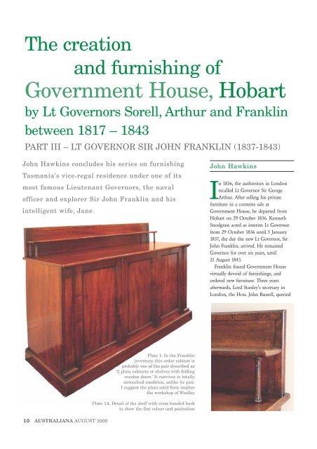 Government House, Hobart - JB Hawkins Antiques