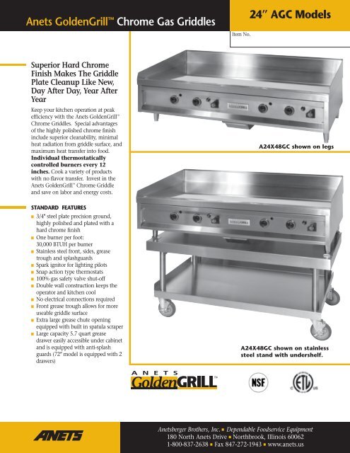 Anets GoldenGrill™ Chrome Gas Griddles 24” AGC Models