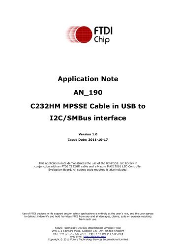 C232HM MPSSE Cable in USB to I2C/SMBus interface - FTDI