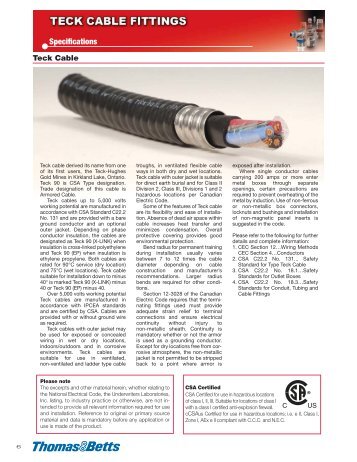 Teck Cable Fitting Specifications