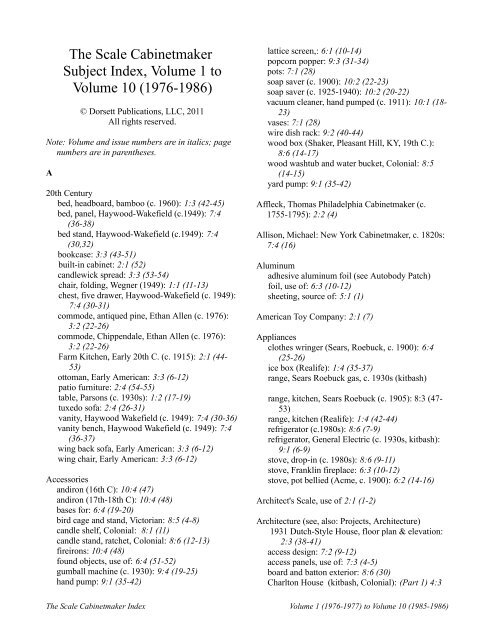 The Scale Cabinetmaker Cumulative Index 1 thru Dorsett