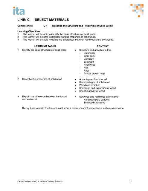 cabinet maker (joiner) program outline - Industry Training Authority