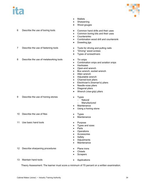 cabinet maker (joiner) program outline - Industry Training Authority