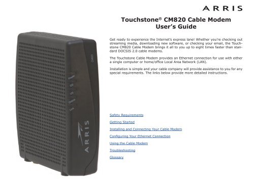 Touchstone CM820 Cable Modem User's Guide - Arris